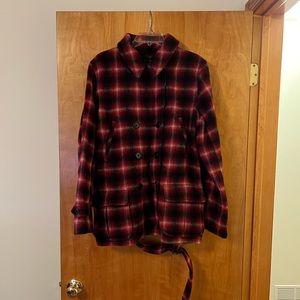 Ralph Lauren 100% Wool Coat Women’s Red Plaid Jacket With Belt Vintage Large
